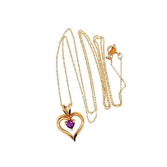 SOLD 14k Amethyst Heart Pendant Necklace - Picture 9 of 11